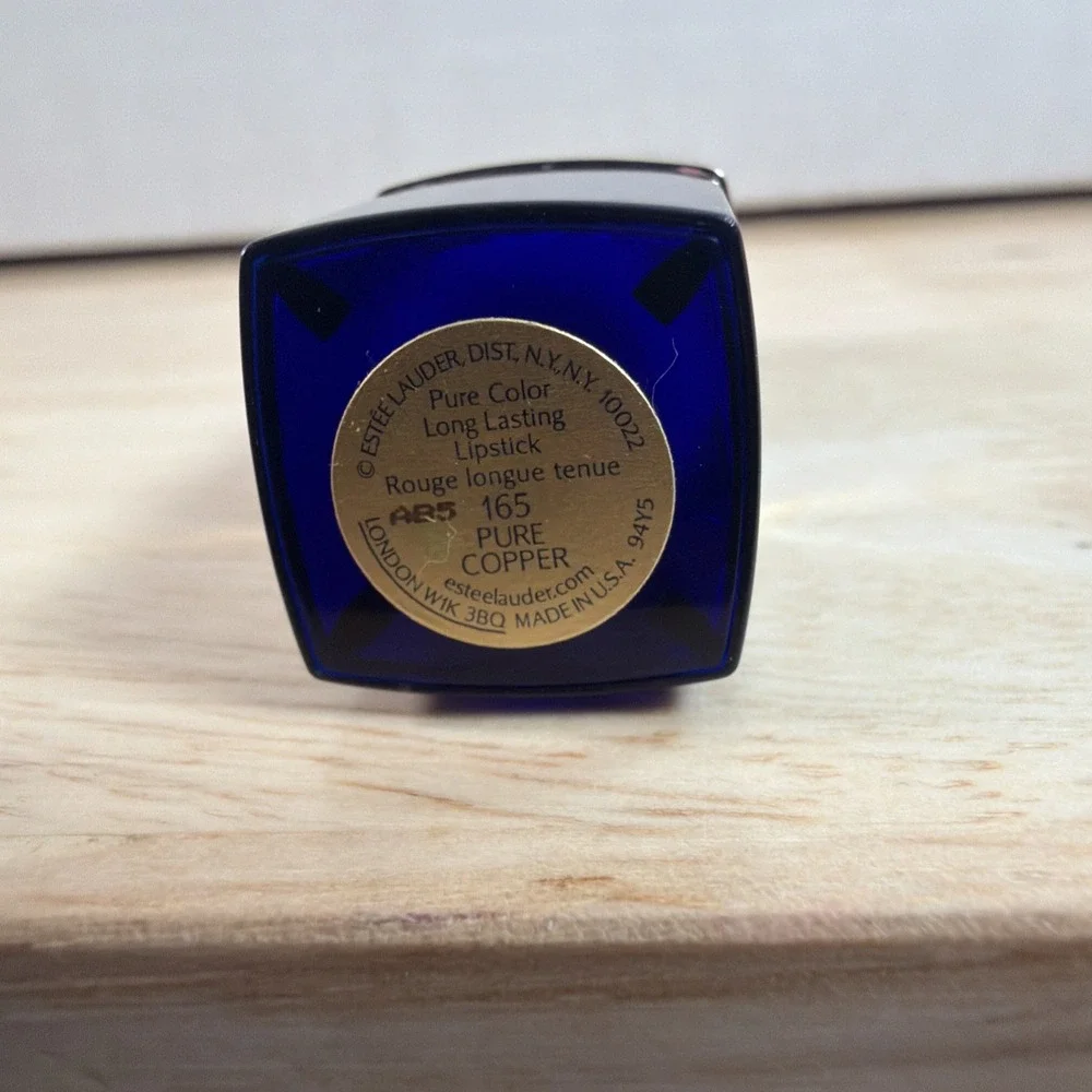 Estee Lauder Pure Color Long Lasting Lipstick 165 Pure Copper Gold & Blue Tube